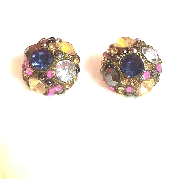 Pink Colour Crystal Ferido Disco Ball Stud Earrings